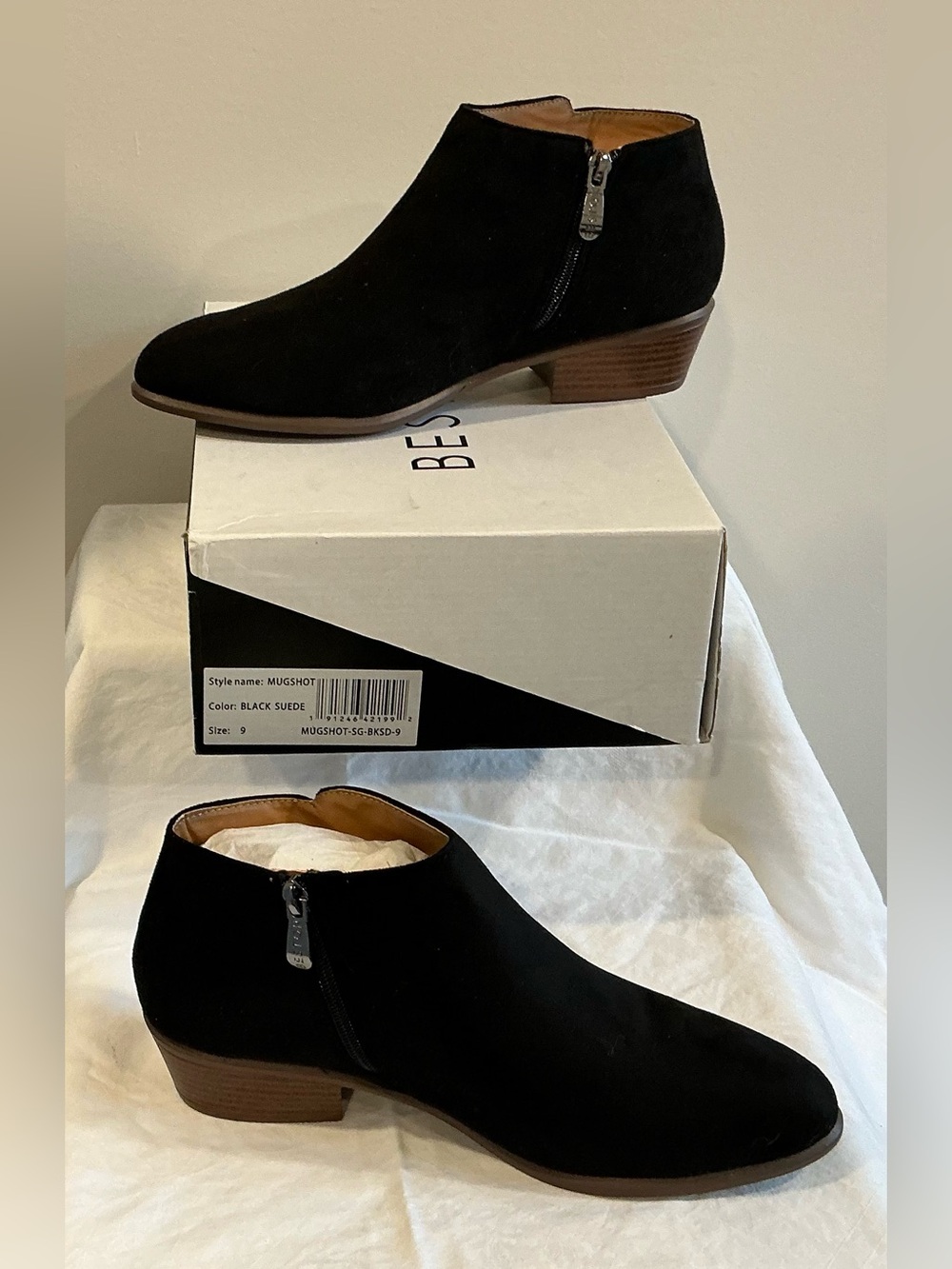 Black Suede Ankle Booties with Side Zip - Women